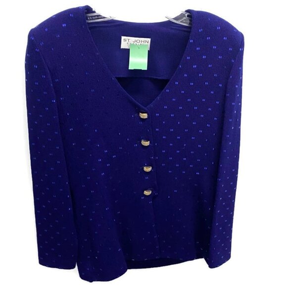 St. John Royal Blue w/Sequins & Gold Buttons Cardigan